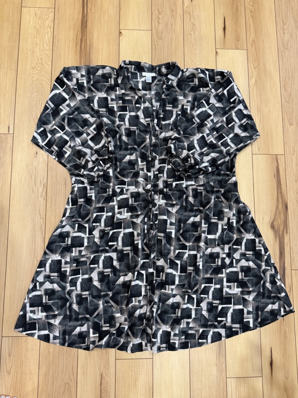 London Times Black & Cream Abstract Print Dress